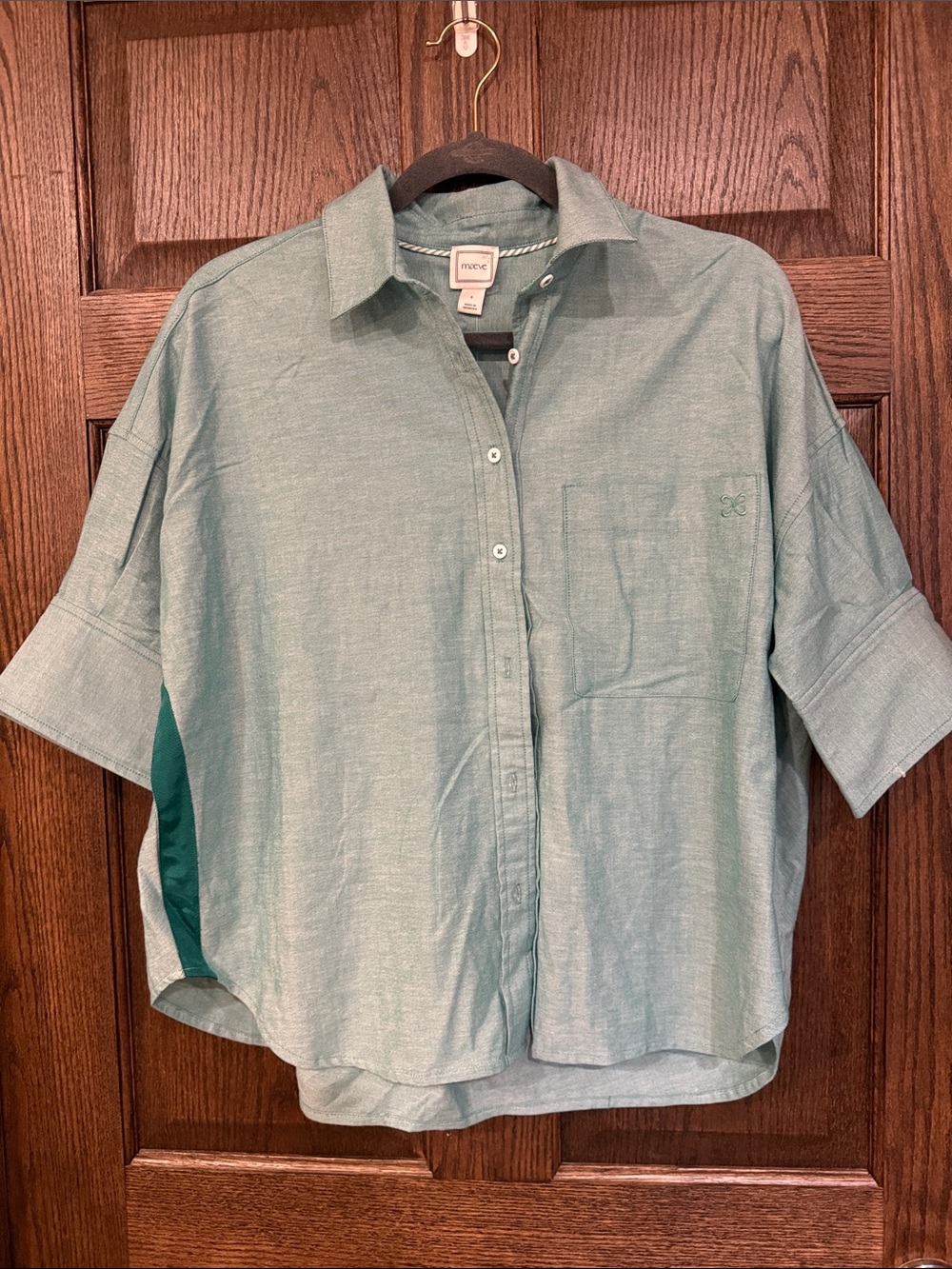 Maeve Green Short-Sleeve Button-Up Shirt Oversized Boxy Size Small